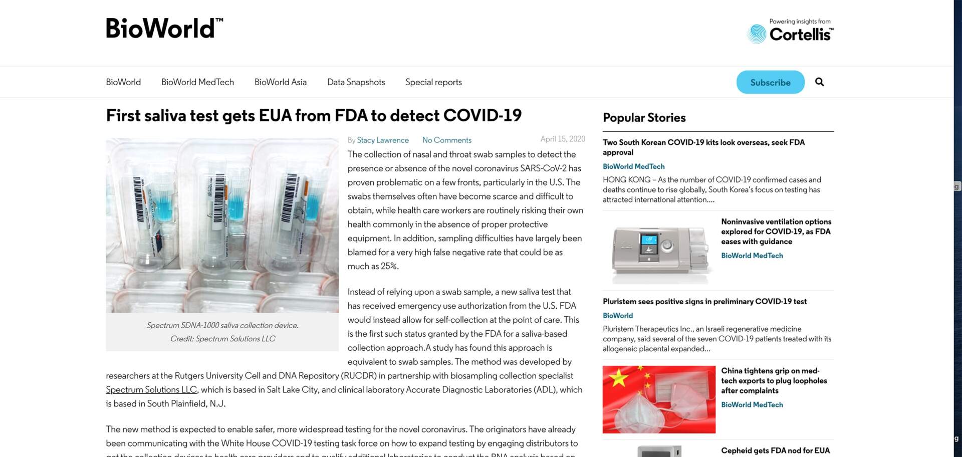 BIOWORLD-First saliva test gets EUA from FDA to detect COVID-19