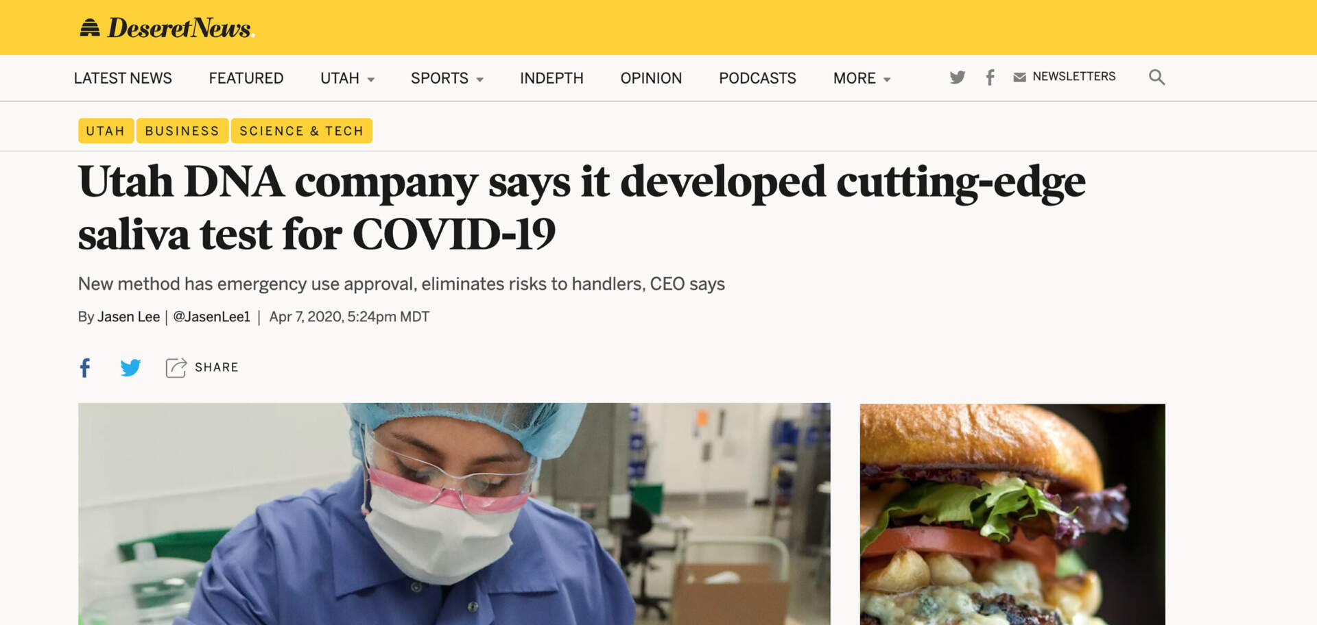 Deseret News-Spectrum Solutions Saliva Collection Device