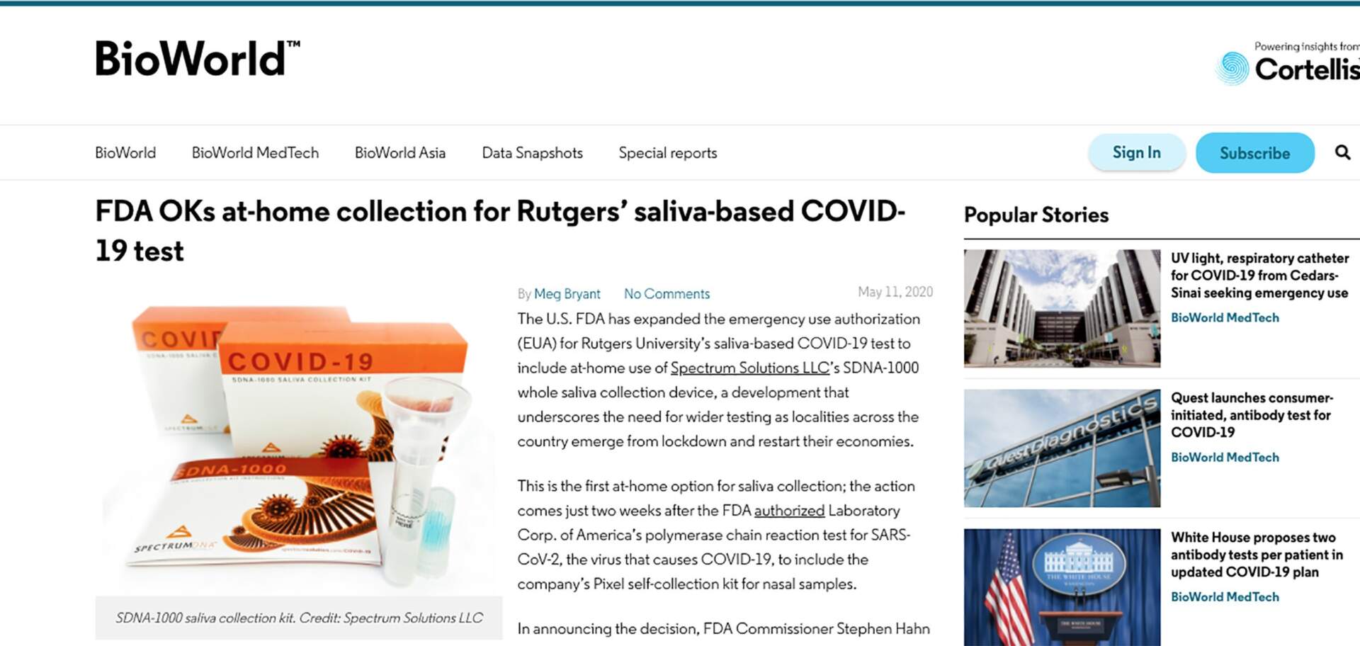 BIOWorld-Spectrum At-Home Testing Approval