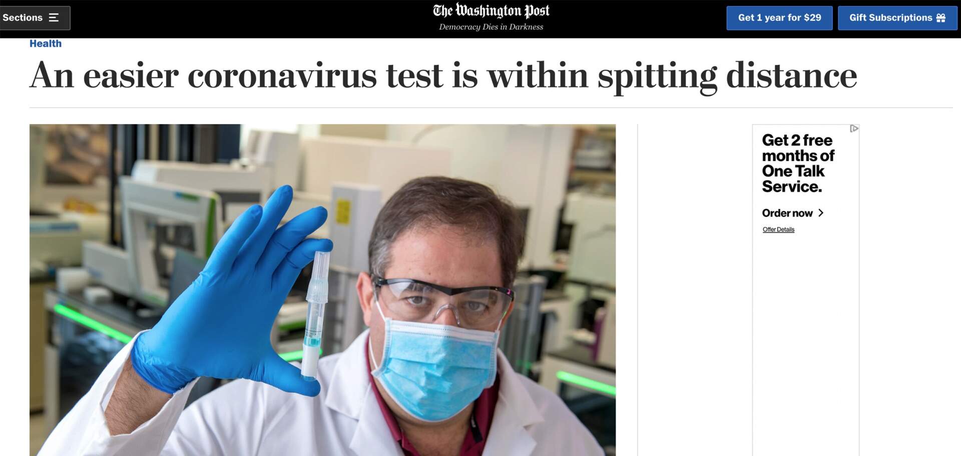 The Washington Post-An easier coronavirus test is within spitting distance