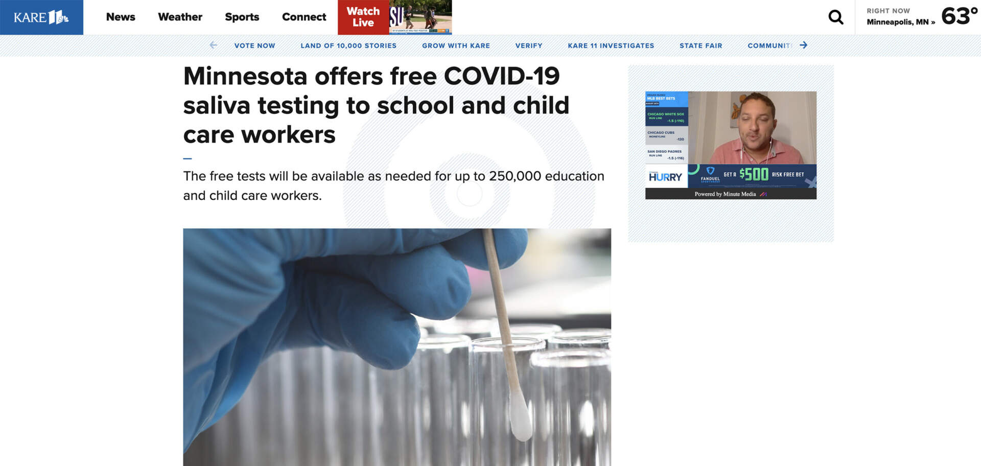 NBC KARE11 Minnesota Free COVID-19 Saliva Tests